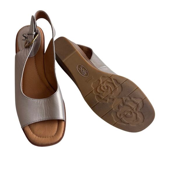 Sofft Gabriella Peeptoe Slingback Champagne Leather Wedge Heel Size 9M - Picture 2 of 6